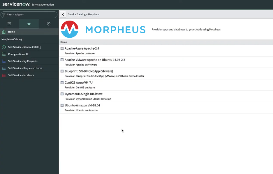 Self-service IT with Morpheus plus ServiceNow