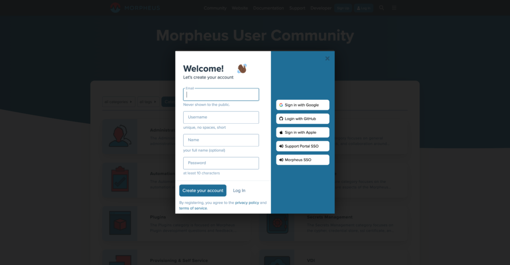 morpheus community forum single sign-on