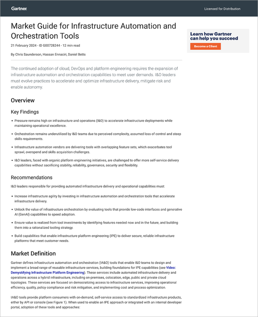 Gartner Market Guide for Infrastructure Automation and Orchestration Tools